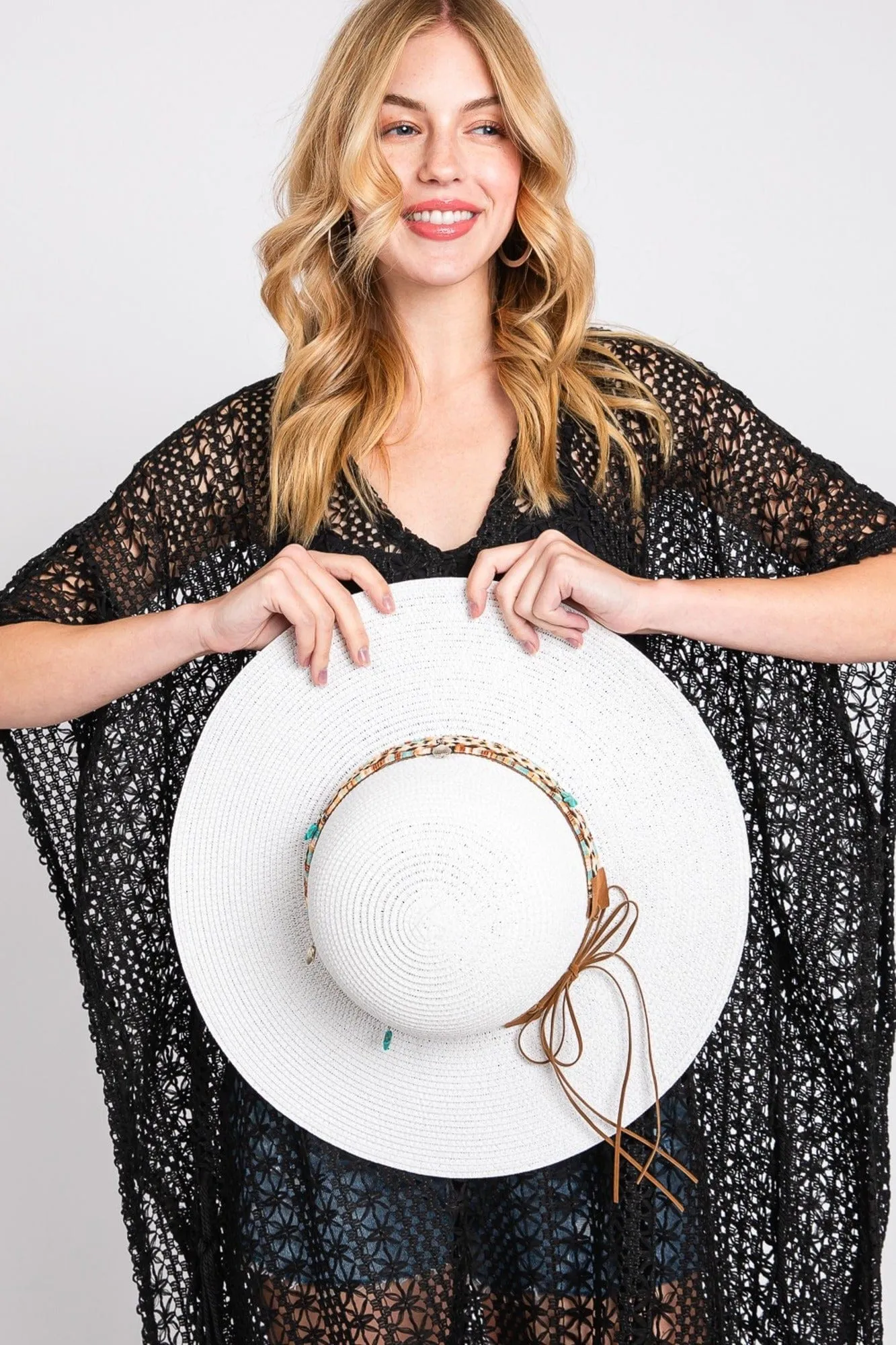 MH0161 Jayda Floppy Straw Hat With Boho/Sealife Band