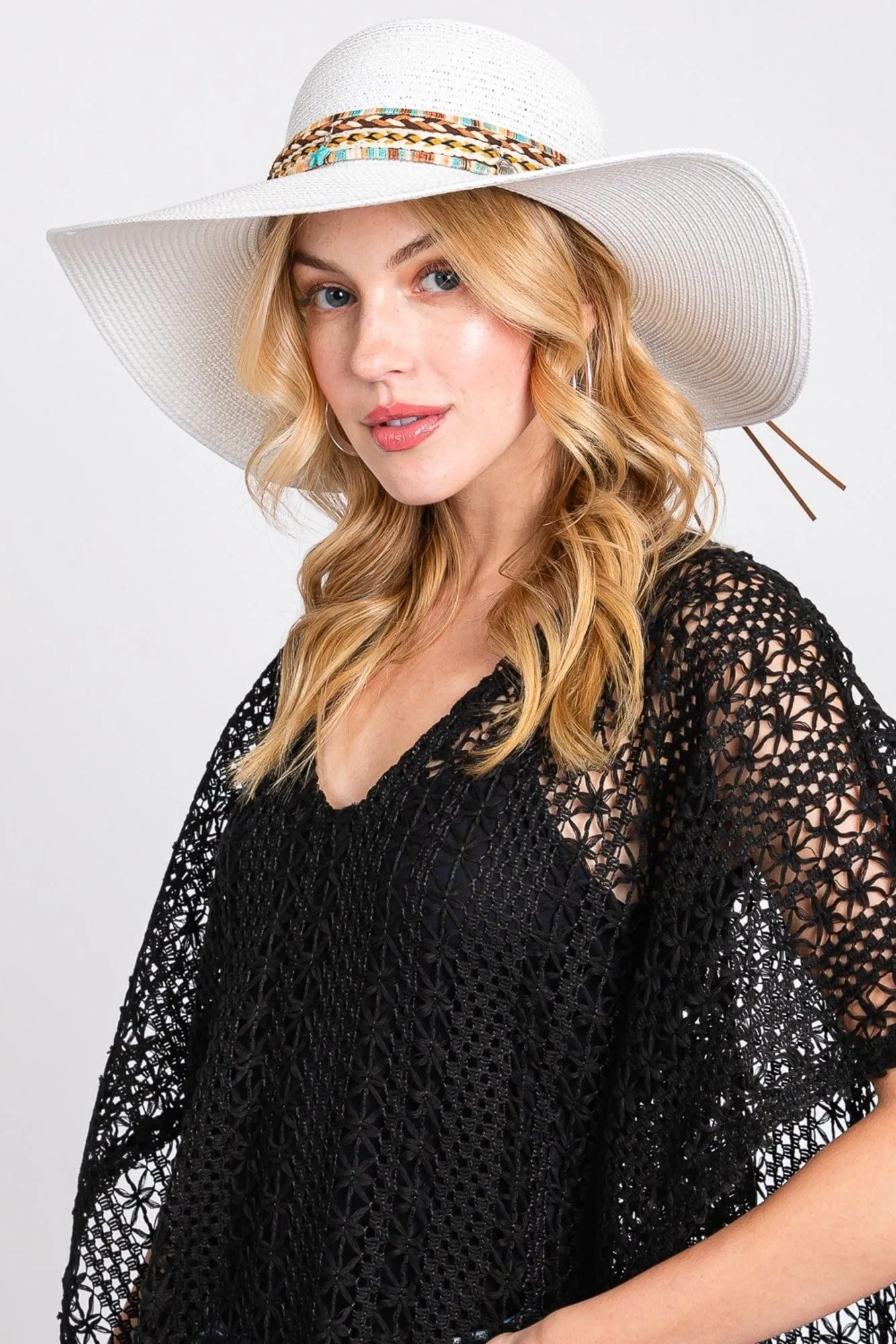 MH0161 Jayda Floppy Straw Hat With Boho/Sealife Band