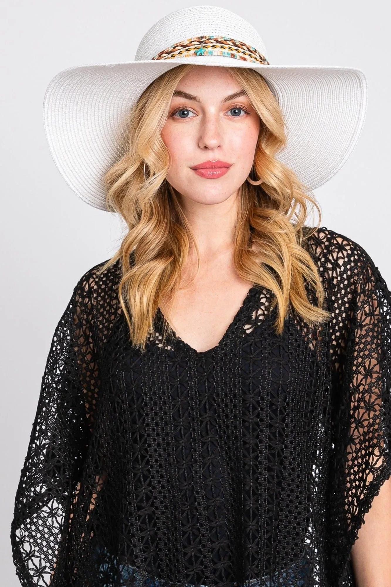 MH0161 Jayda Floppy Straw Hat With Boho/Sealife Band