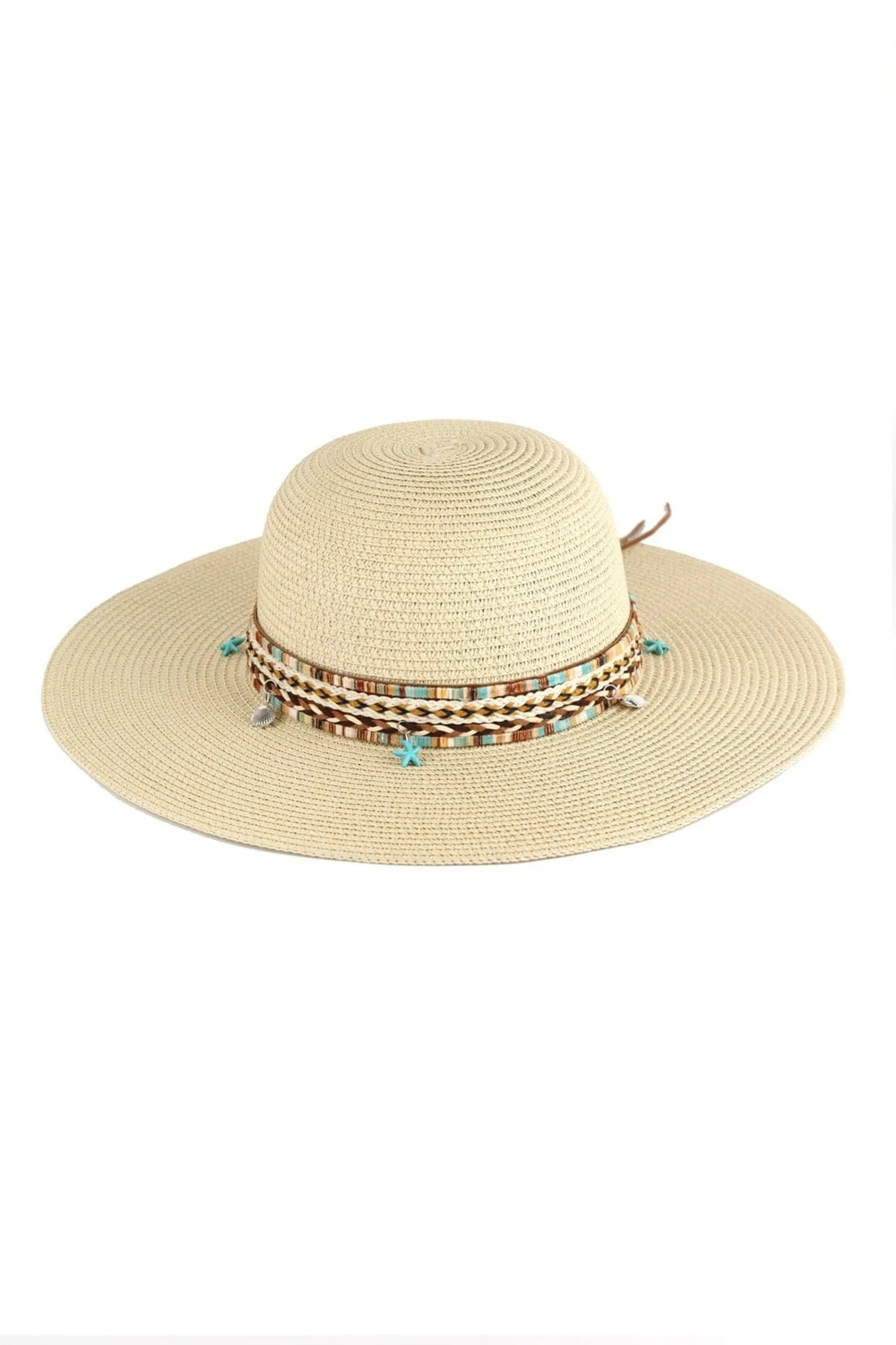 MH0161 Jayda Floppy Straw Hat With Boho/Sealife Band