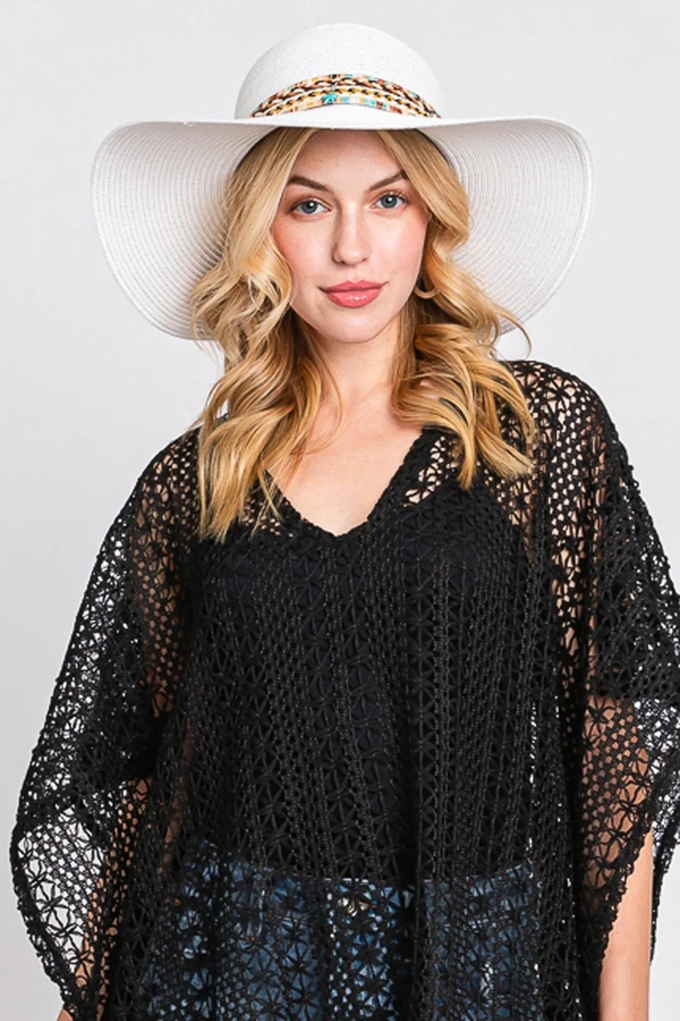 MH0161 Jayda Floppy Straw Hat With Boho/Sealife Band