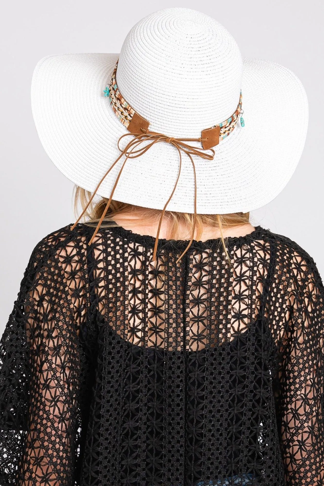 MH0161 Jayda Floppy Straw Hat With Boho/Sealife Band