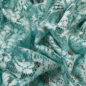 Mint Green Embroidered Sequin Lace Fabric