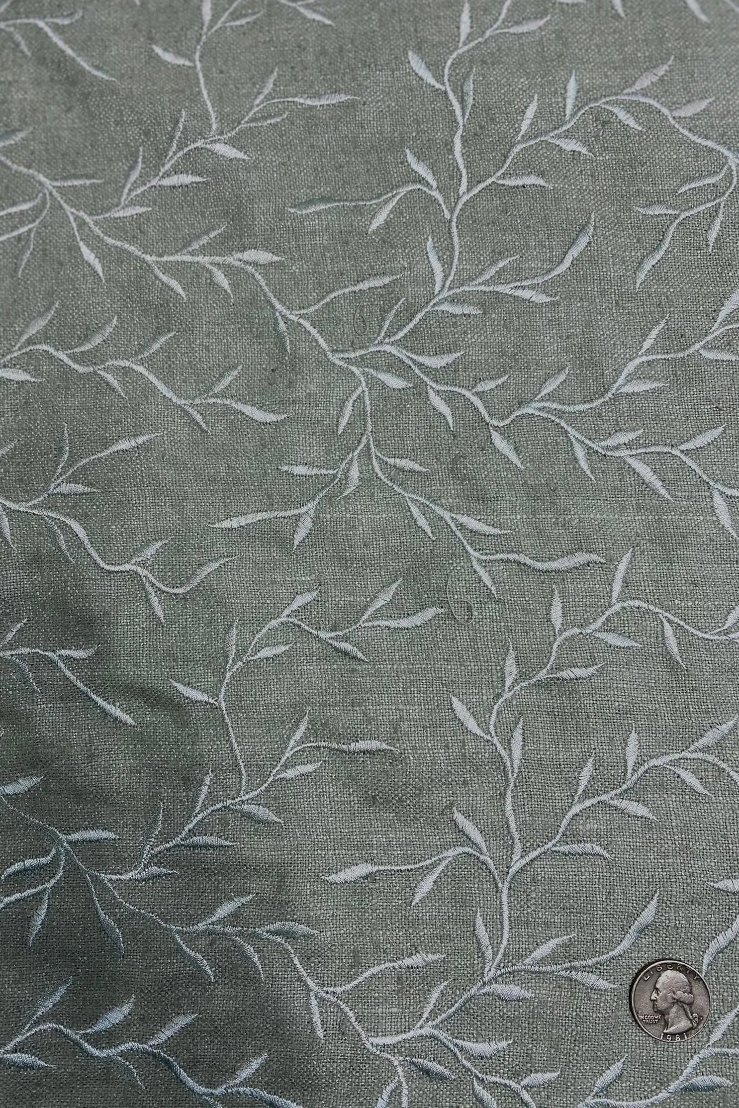 Mint Green Embroidered Silk Linen MEMT-017-2