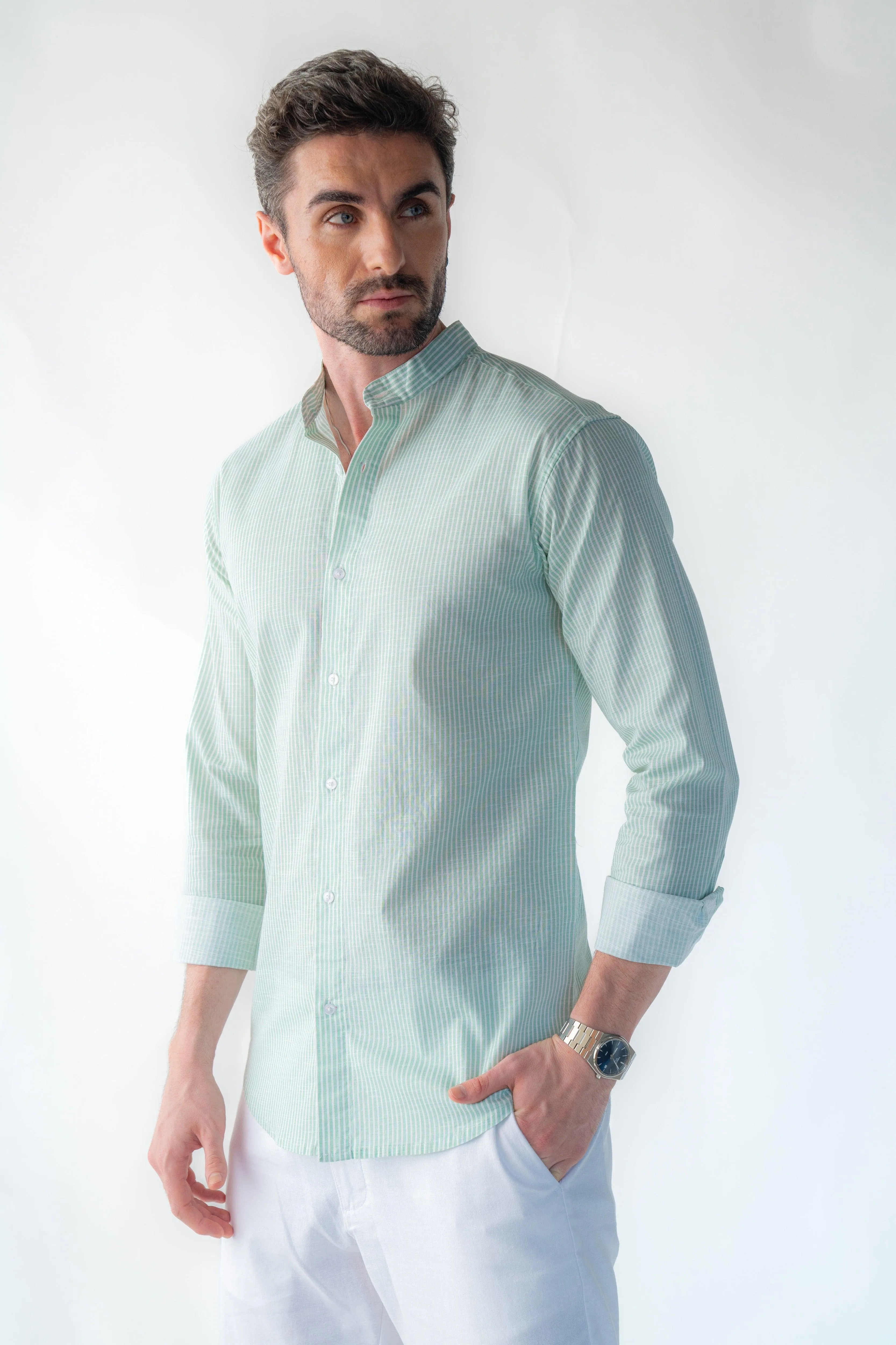 Pinstripe linen Bali green Shirt