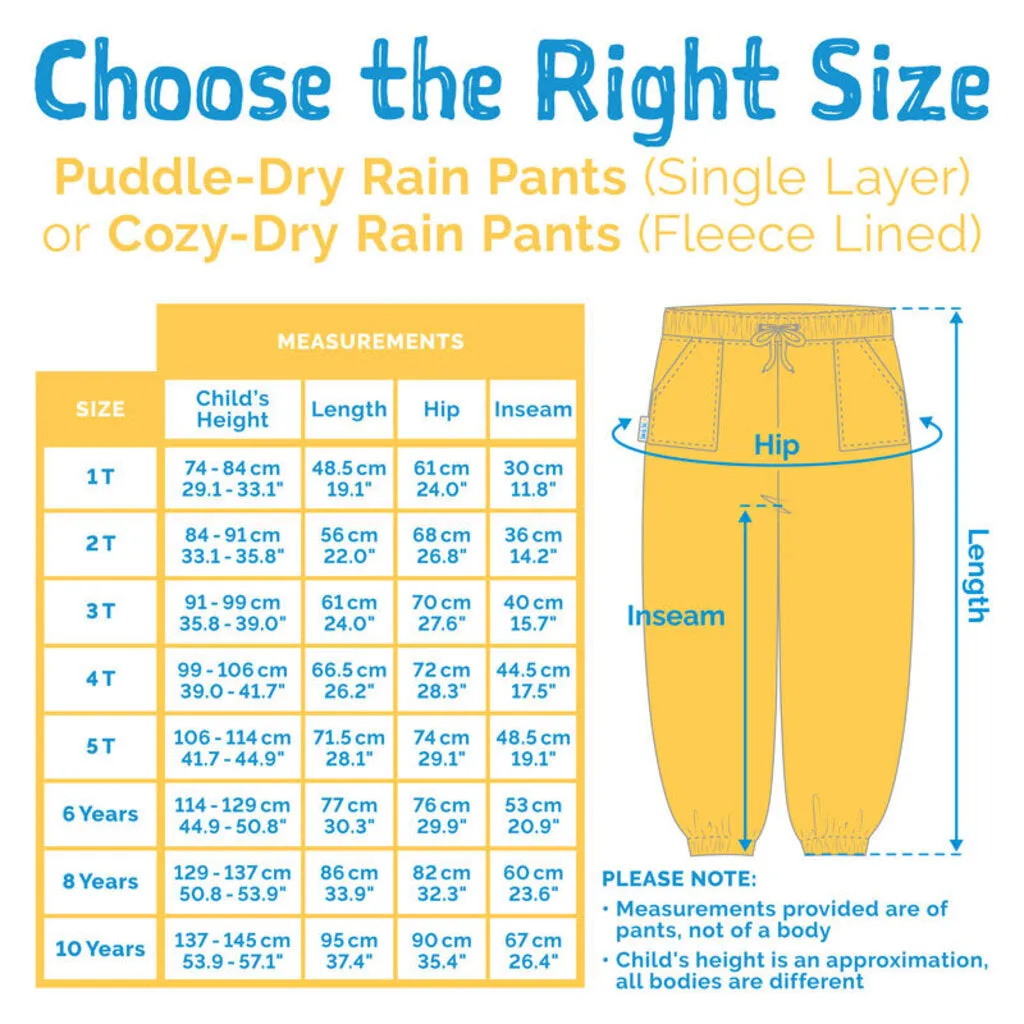 Size 8: Jan & Jul Yellow Cozy-Dry Rain Pants (Fleece Lined) NEW