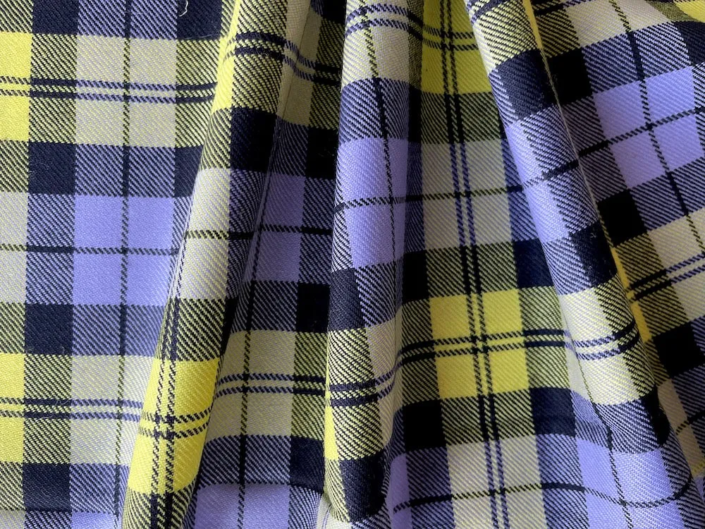 Springtime Lemon & Lavender Plaid Wool Twill (Made in Italy)