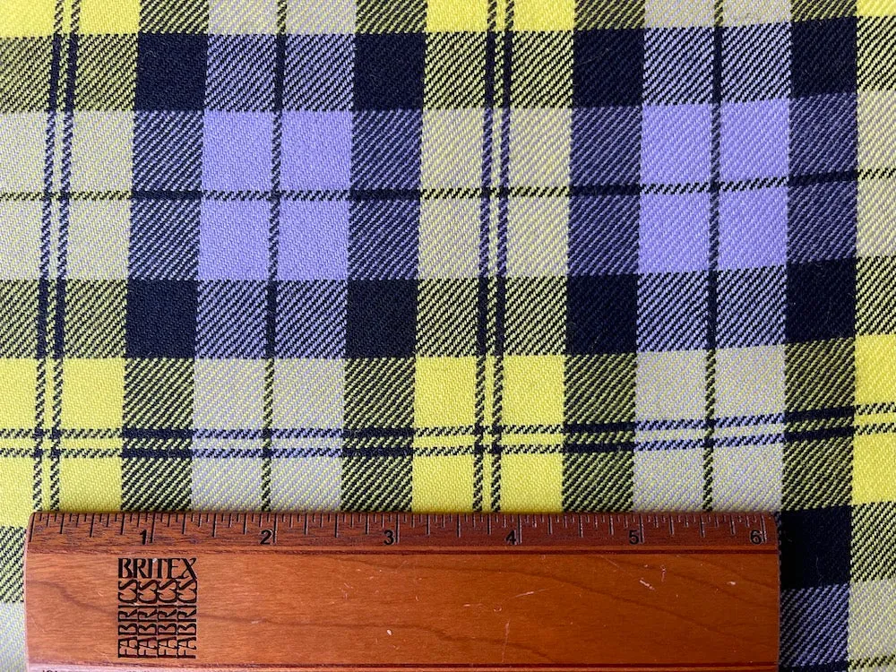 Springtime Lemon & Lavender Plaid Wool Twill (Made in Italy)