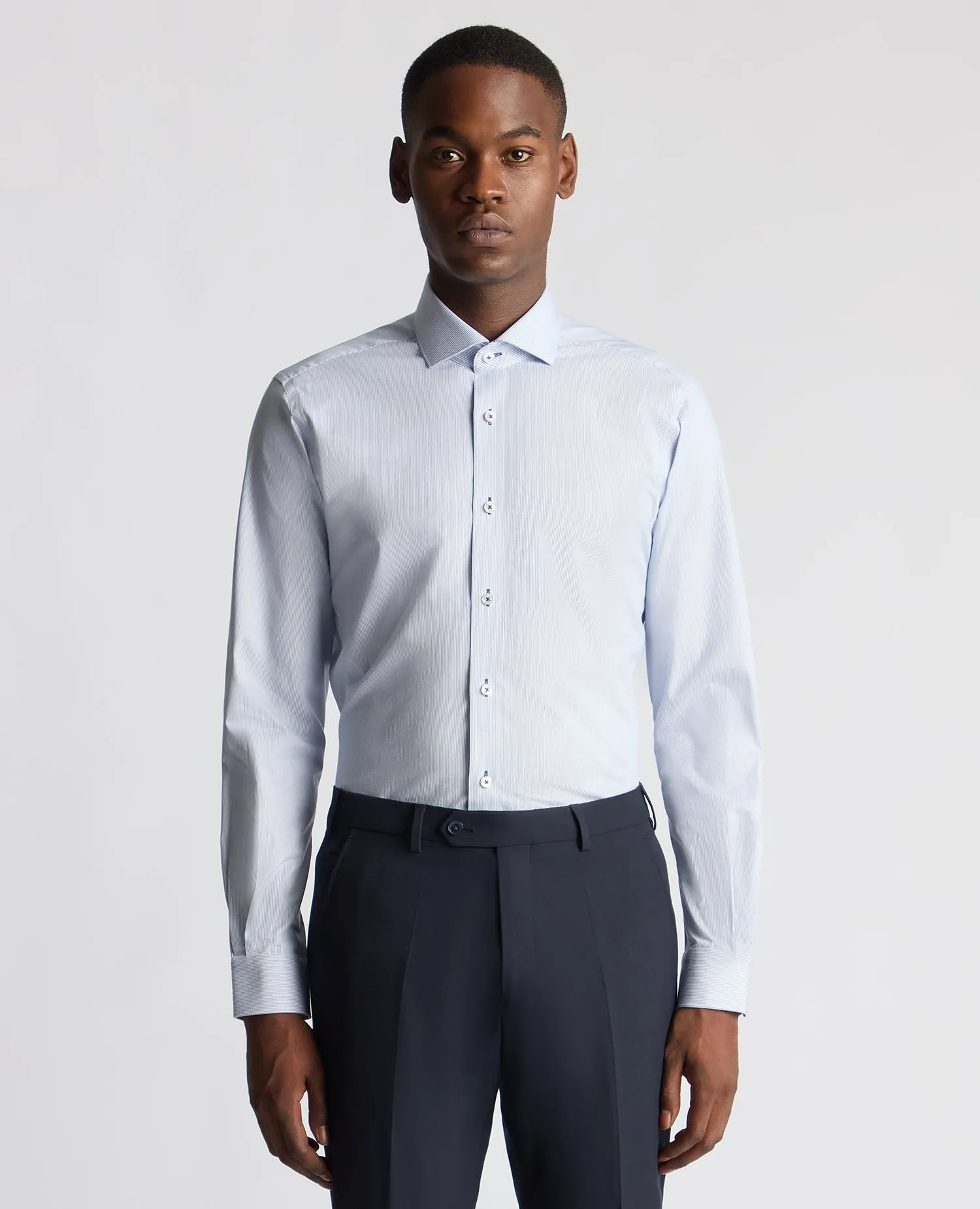 Tapered Fit Cotton Stretch Pinstripe Shirt