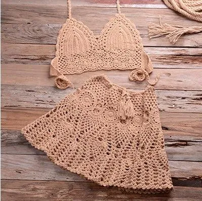 Two Piece Crochet Womens Bikini Set Cover Up Beachwear