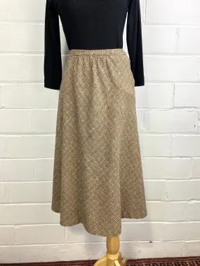 Vintage 1970s Brown/ Orange Blended Wool Midi Skirt, Large