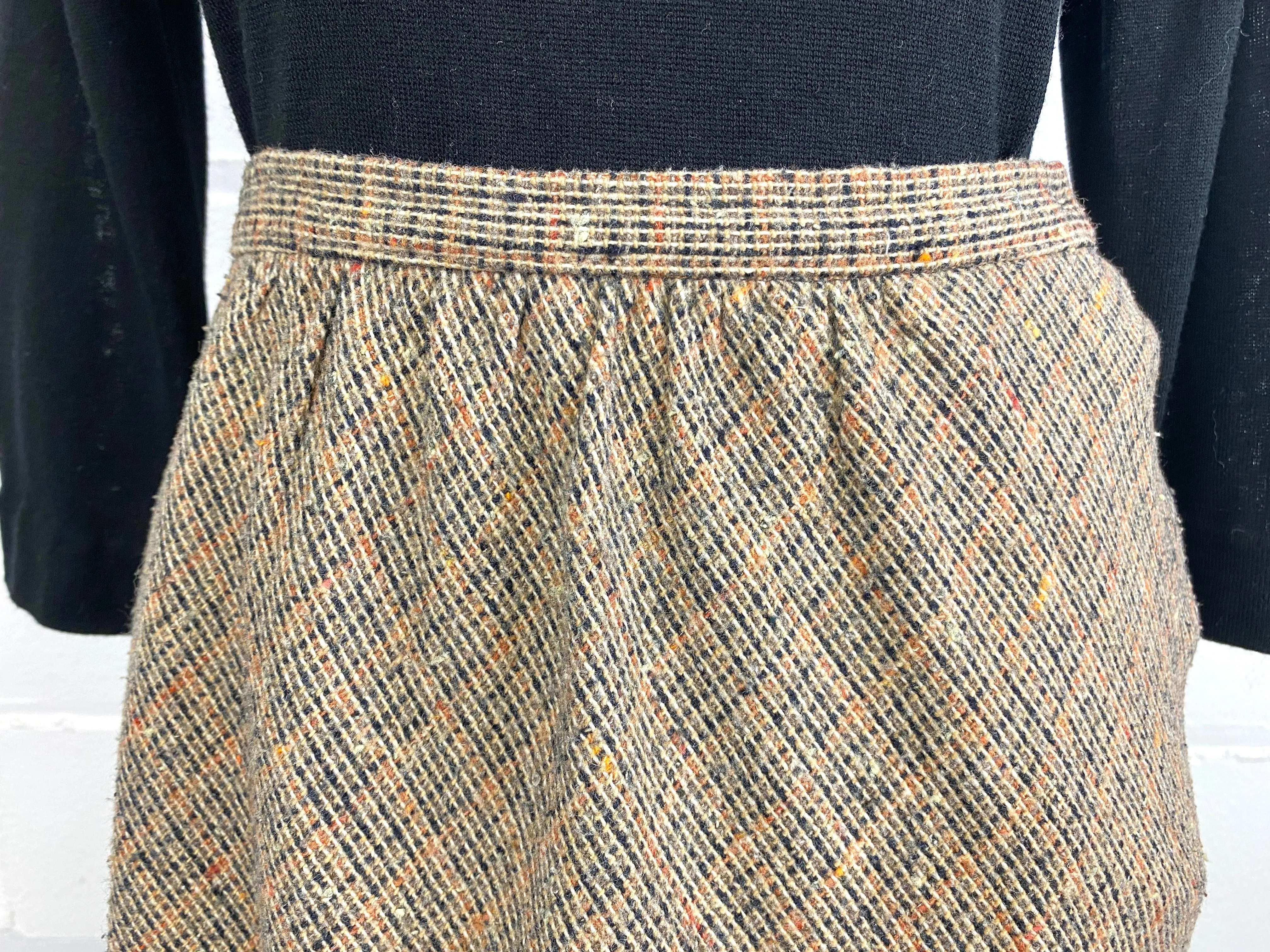 Vintage 1970s Brown/ Orange Blended Wool Midi Skirt, Large