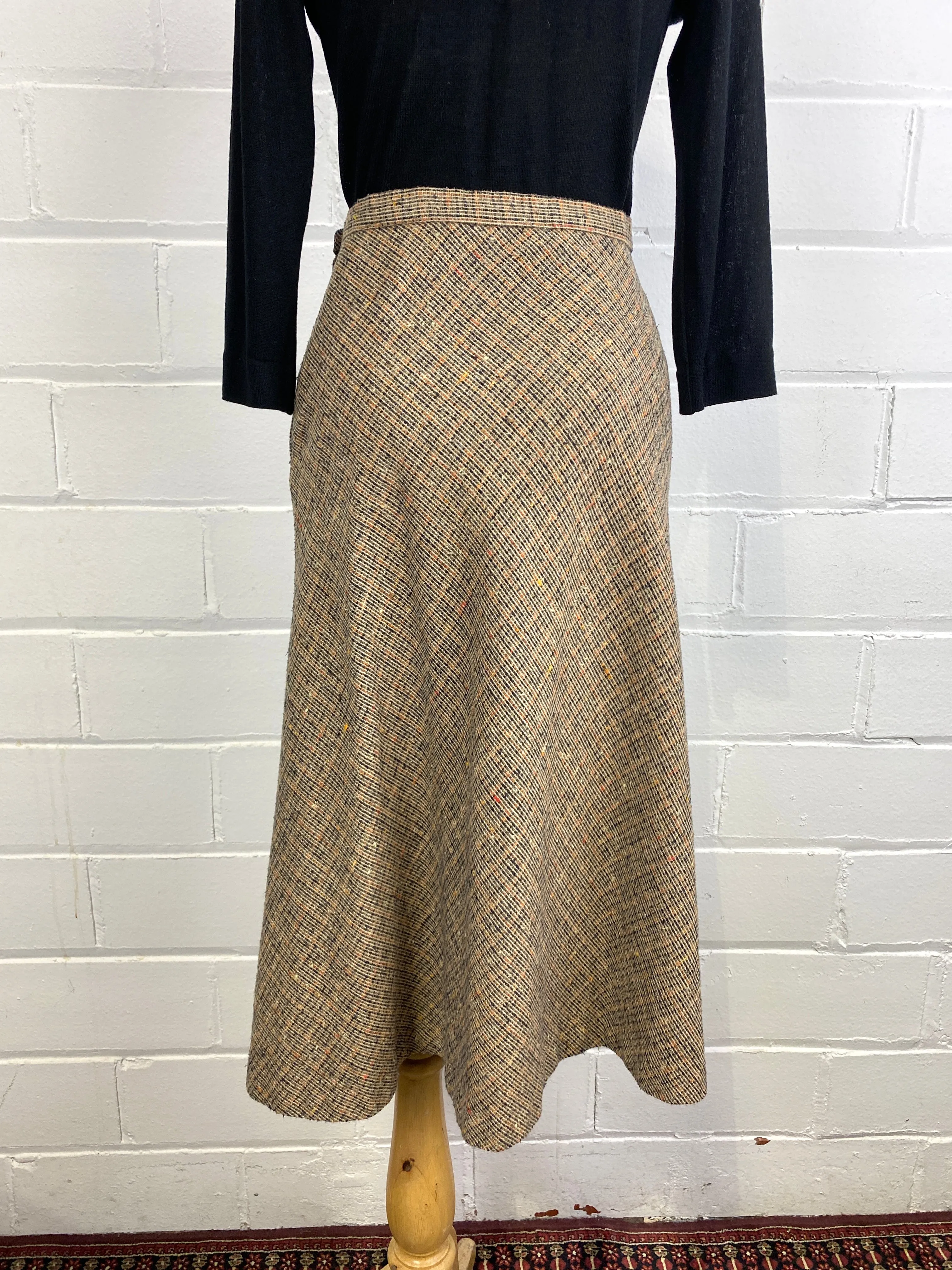 Vintage 1970s Brown/ Orange Blended Wool Midi Skirt, Large