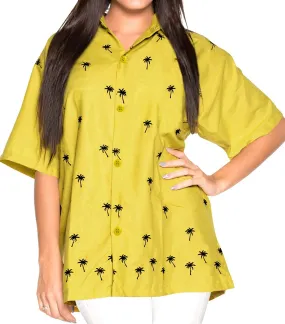 Women Hawaiian Shirt Embroidered Blouses Casual Workwear BoyFriend Dress Top