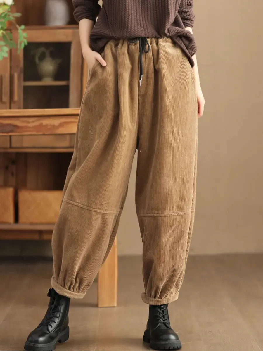 Women Solid Loose Fleece-lined Pants