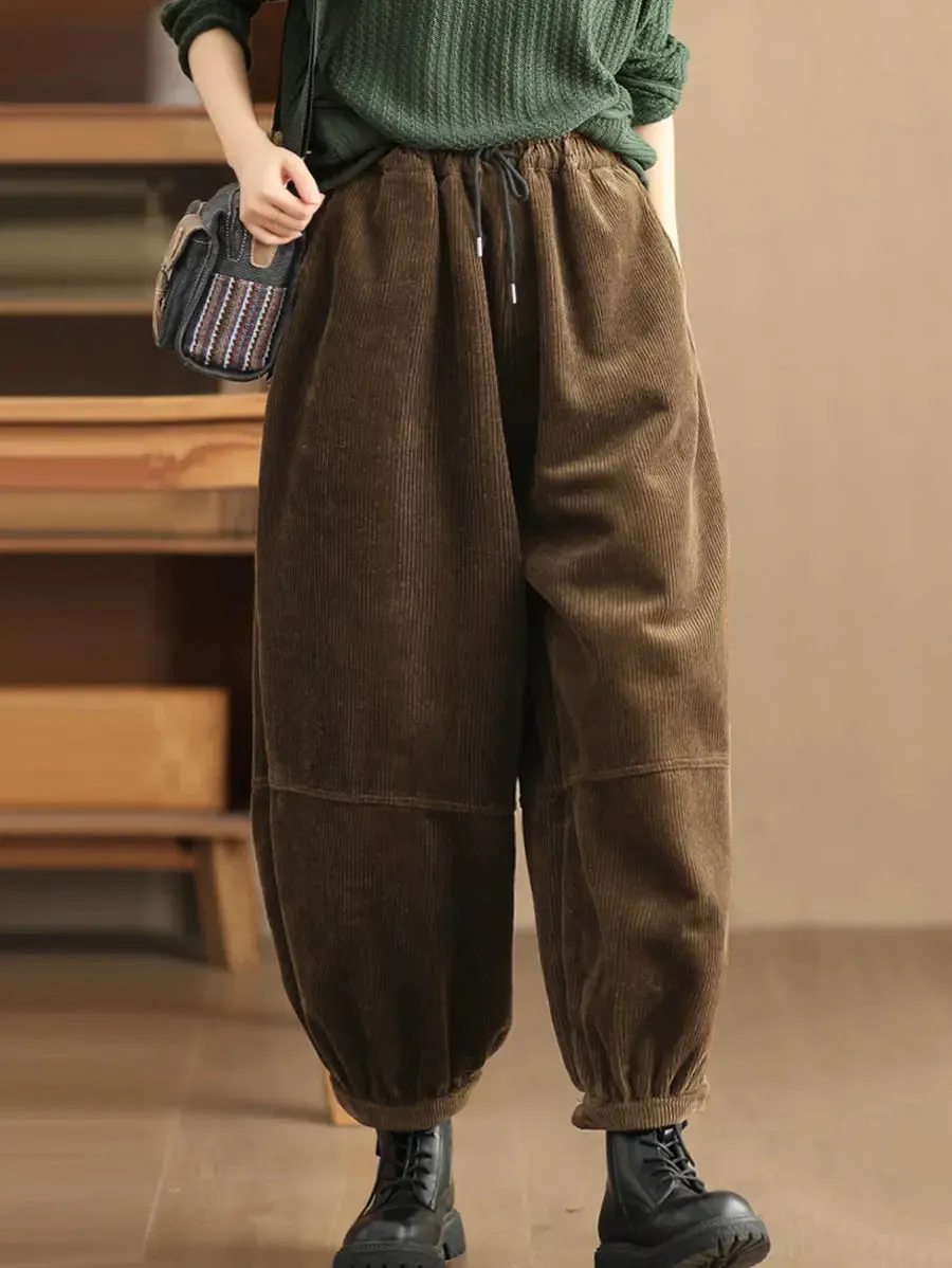 Women Solid Loose Fleece-lined Pants