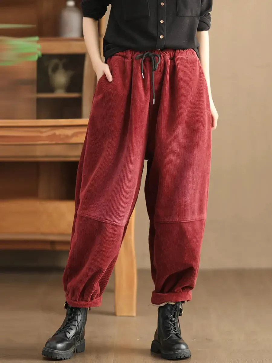 Women Solid Loose Fleece-lined Pants