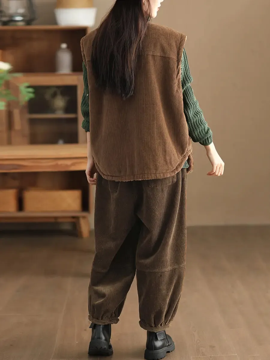 Women Solid Loose Fleece-lined Pants