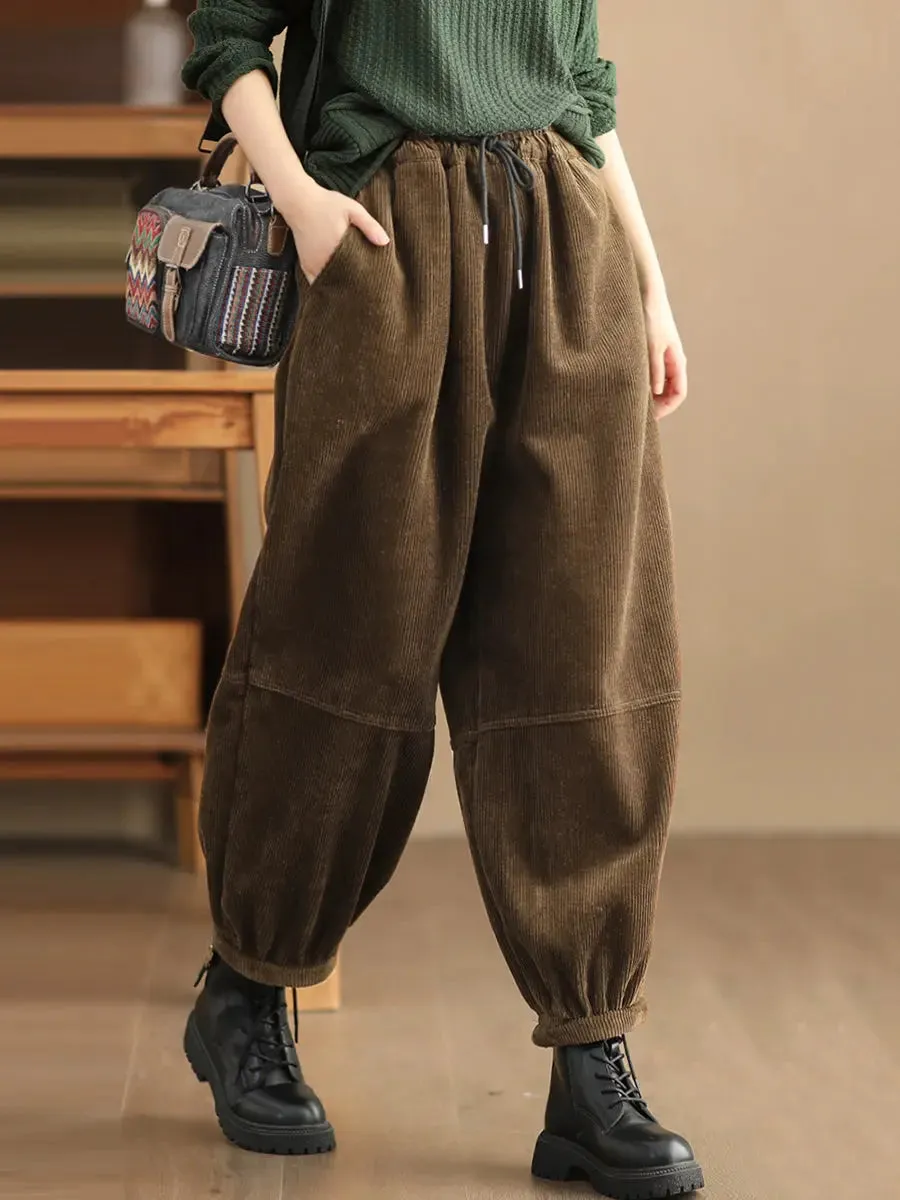 Women Solid Loose Fleece-lined Pants