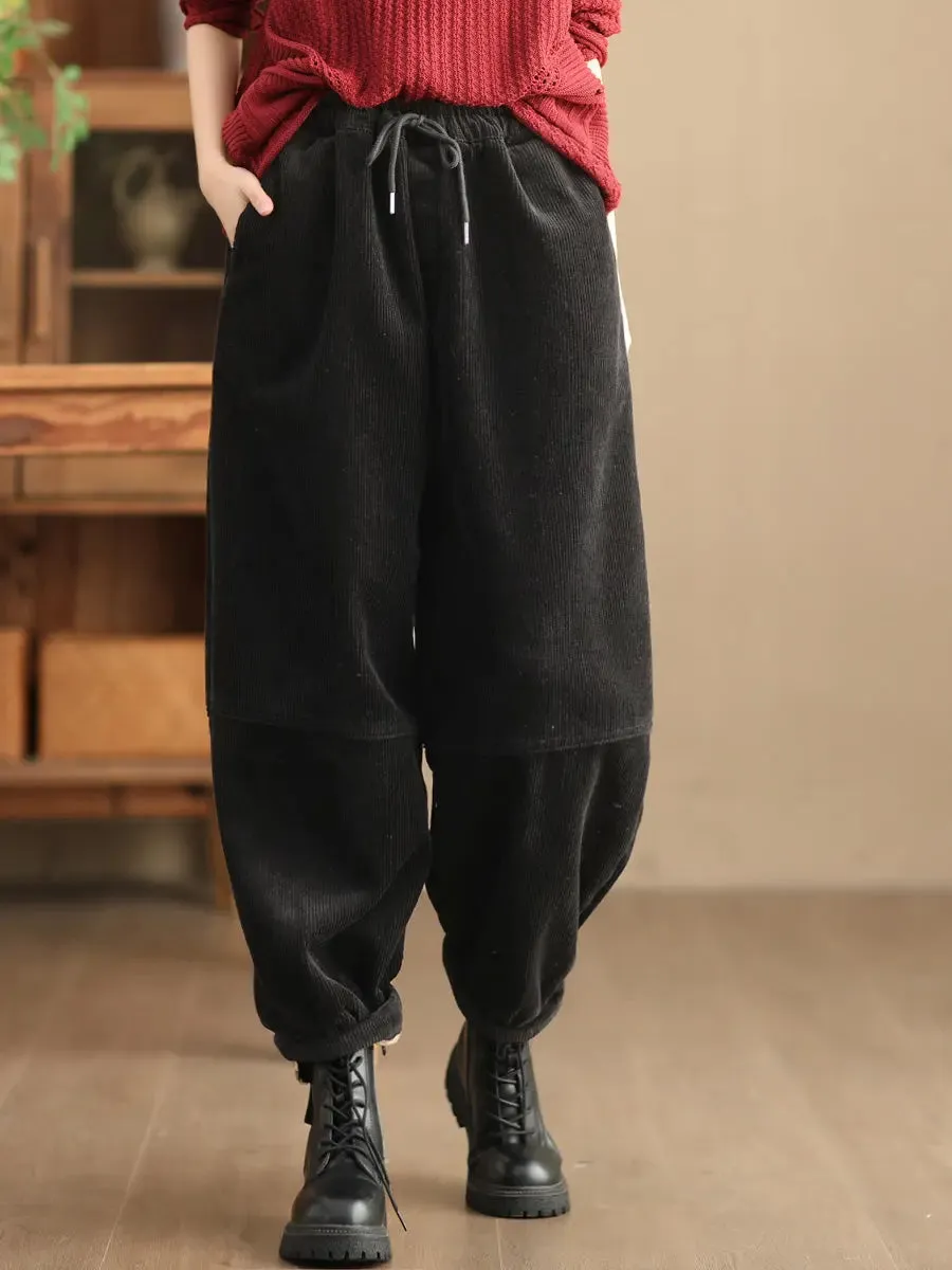 Women Solid Loose Fleece-lined Pants