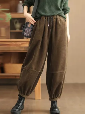 Women Solid Loose Fleece-lined Pants