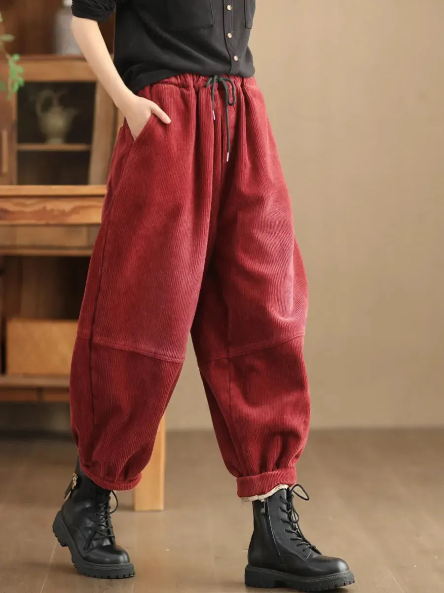 Women Solid Loose Fleece-lined Pants