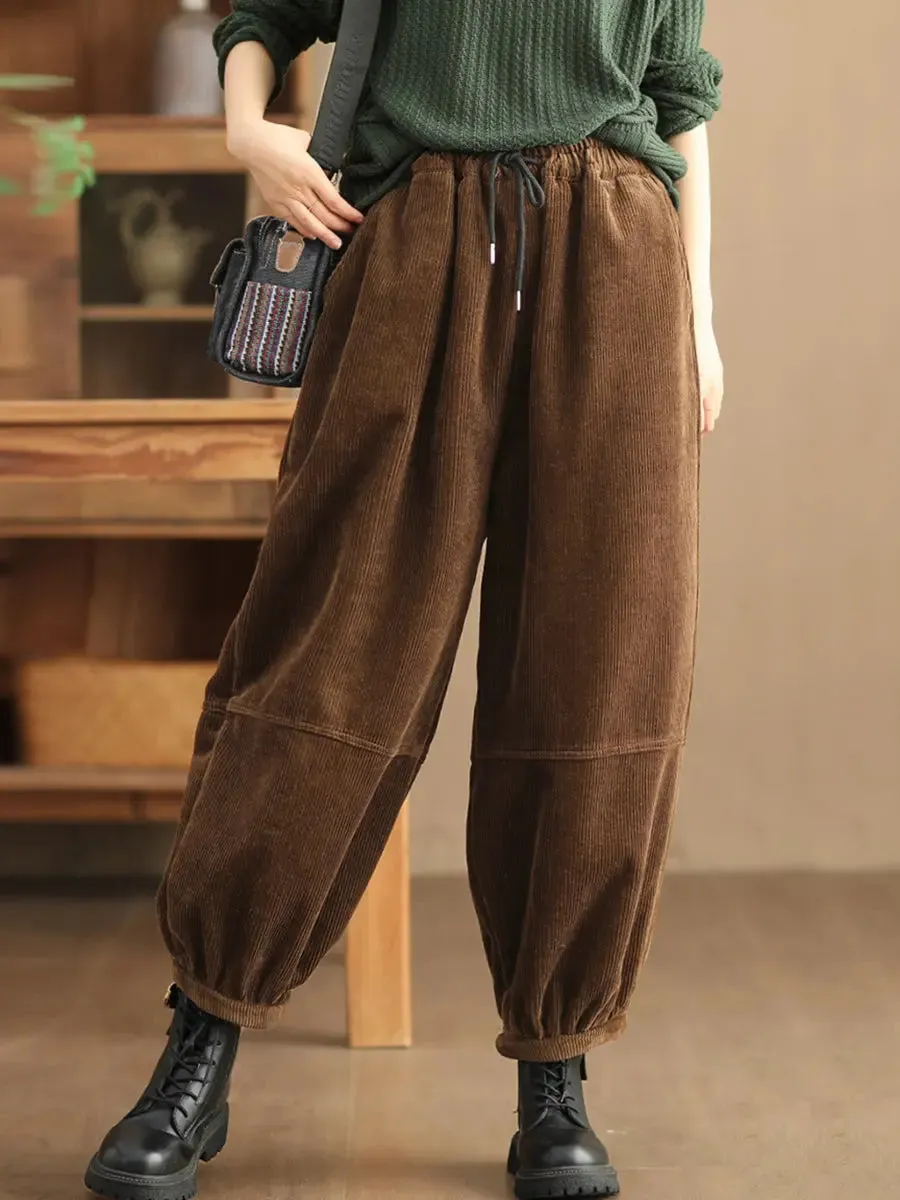 Women Solid Loose Fleece-lined Pants