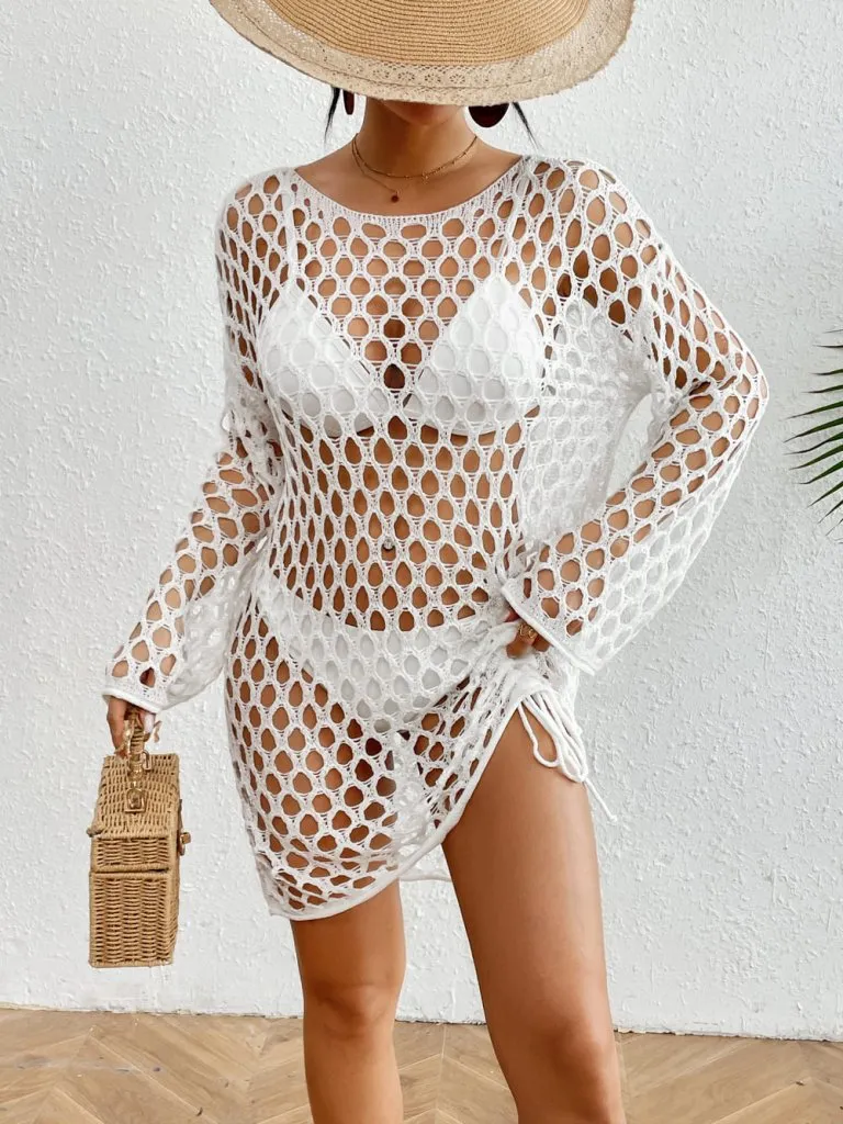 Women's Crochet Long Sleeve Bikini Fishnet Coverup