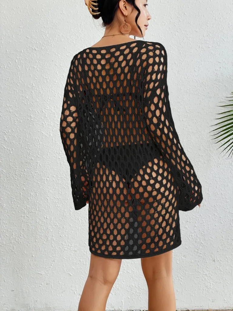 Women's Crochet Long Sleeve Bikini Fishnet Coverup