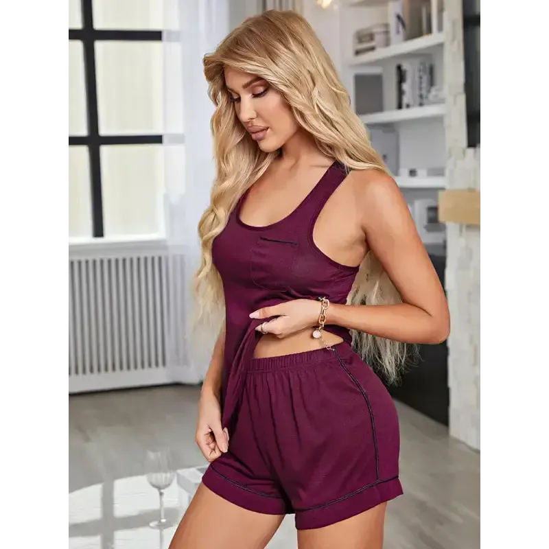 Women’s knitted comfortable casual vest short pajamas two-piece set