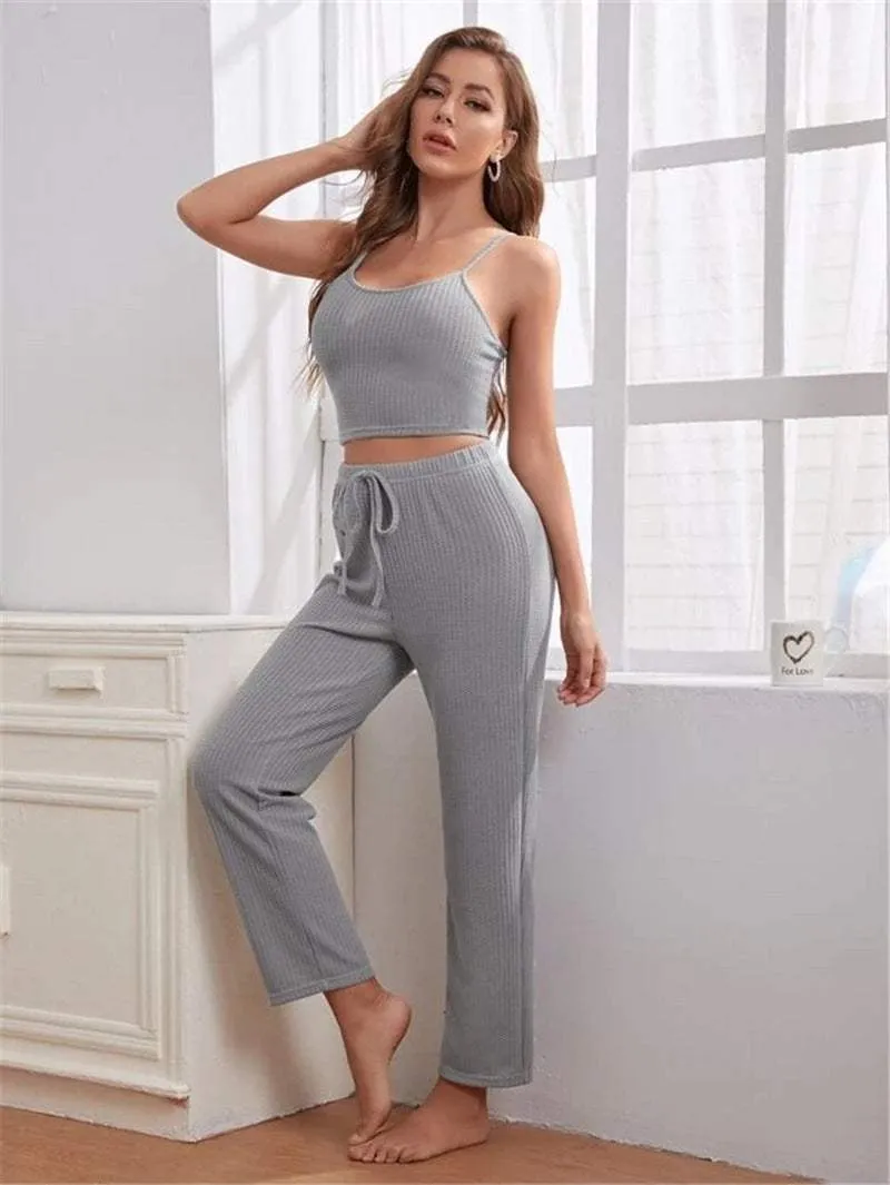 Women's Waffle Knitted 3-Piece Pajama Set