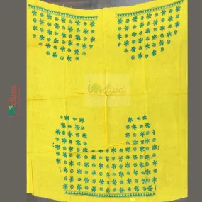 Yellow Kantha Blouse Fabric With Green Floral Motifs